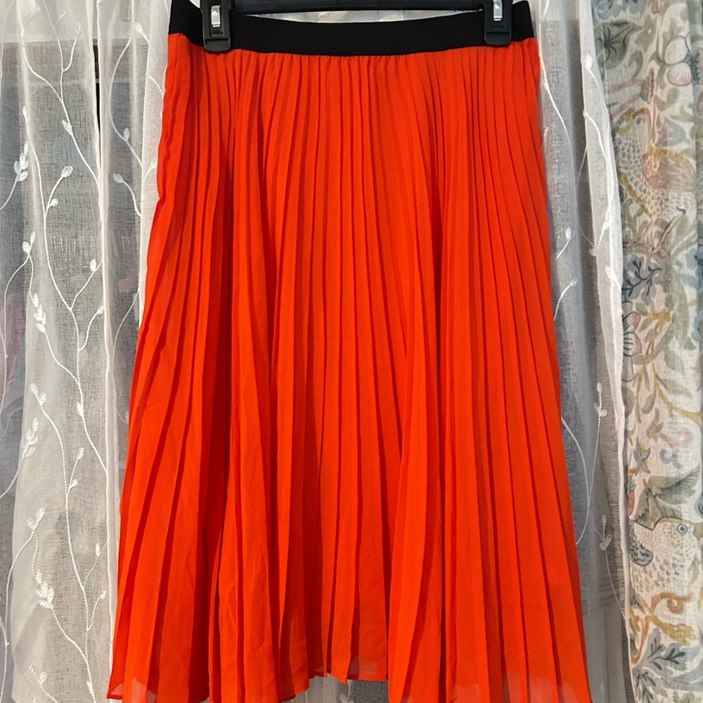 Valerie Stevens Vibrant Orange A-Line Midi Skirt